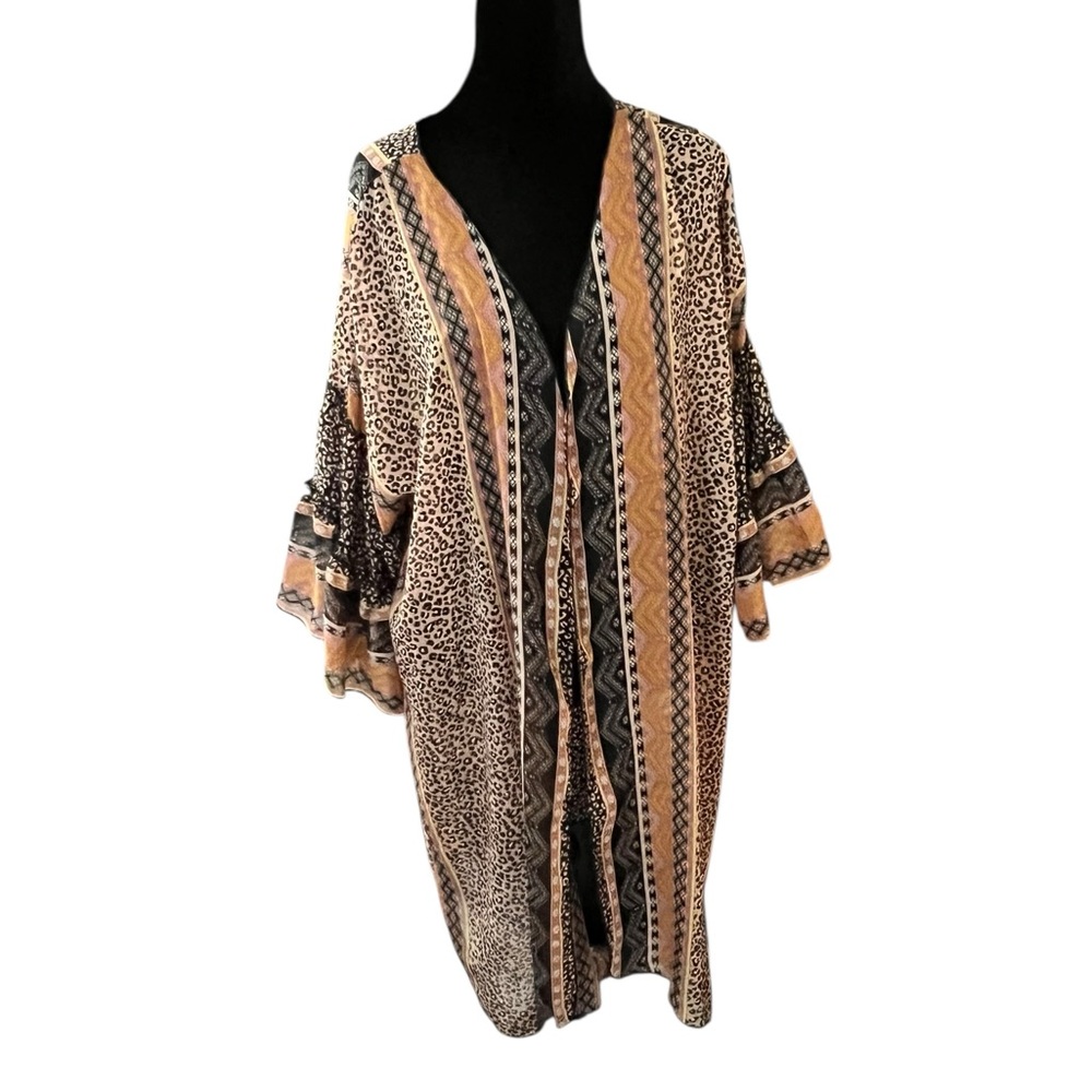 Democracy Plus Size Leopard Cardigan Kimono 0X/1X